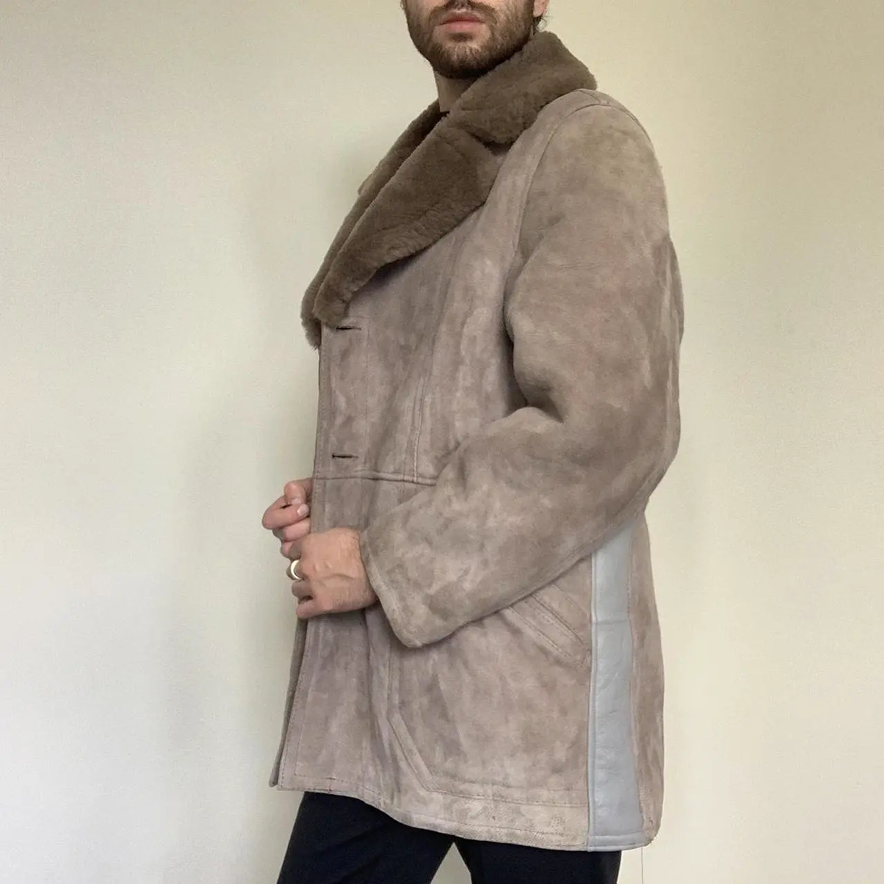 Men's Dove Grey Classic Sheepskin Coat - Large