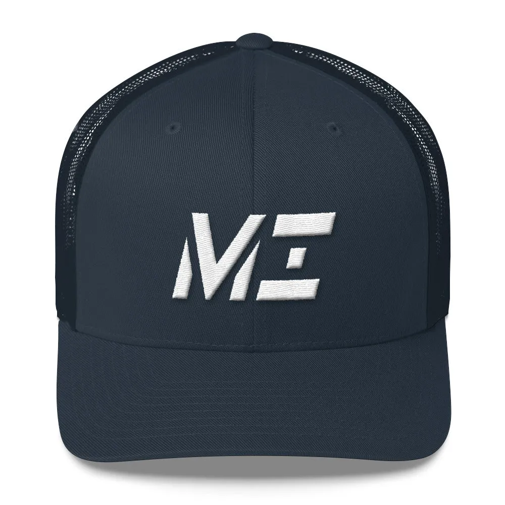 Michigan - Mesh Back Trucker Cap - White Embroidery - MI - Many Hat Color Options Available