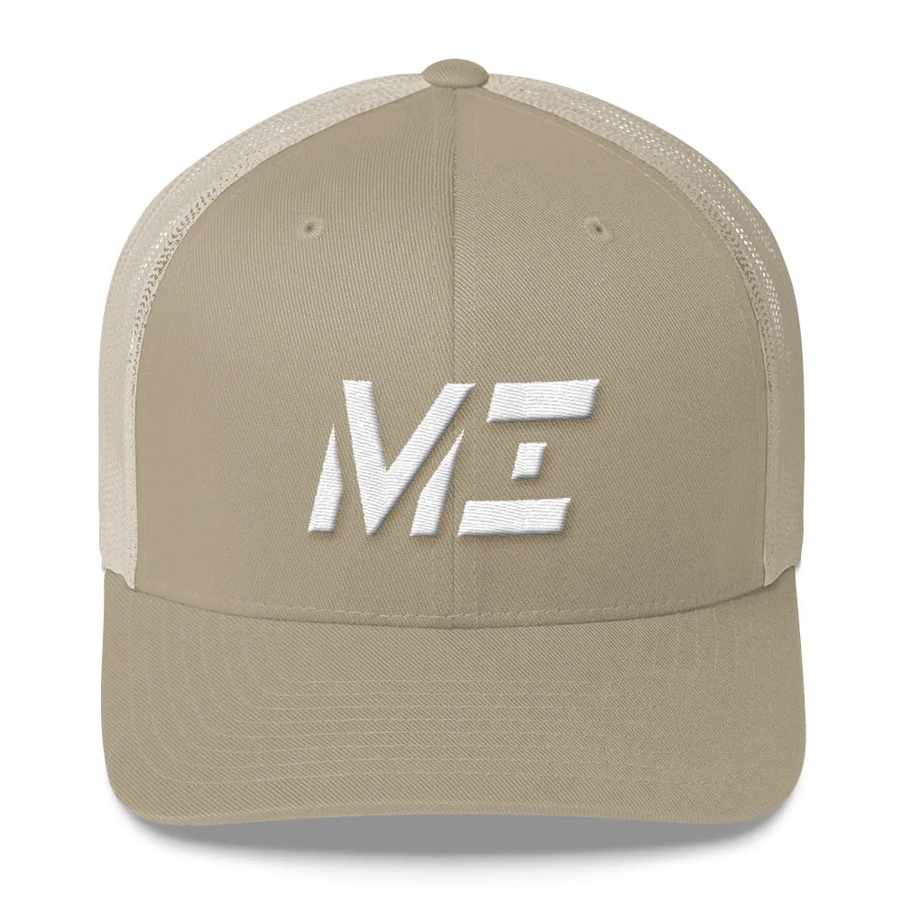 Michigan - Mesh Back Trucker Cap - White Embroidery - MI - Many Hat Color Options Available