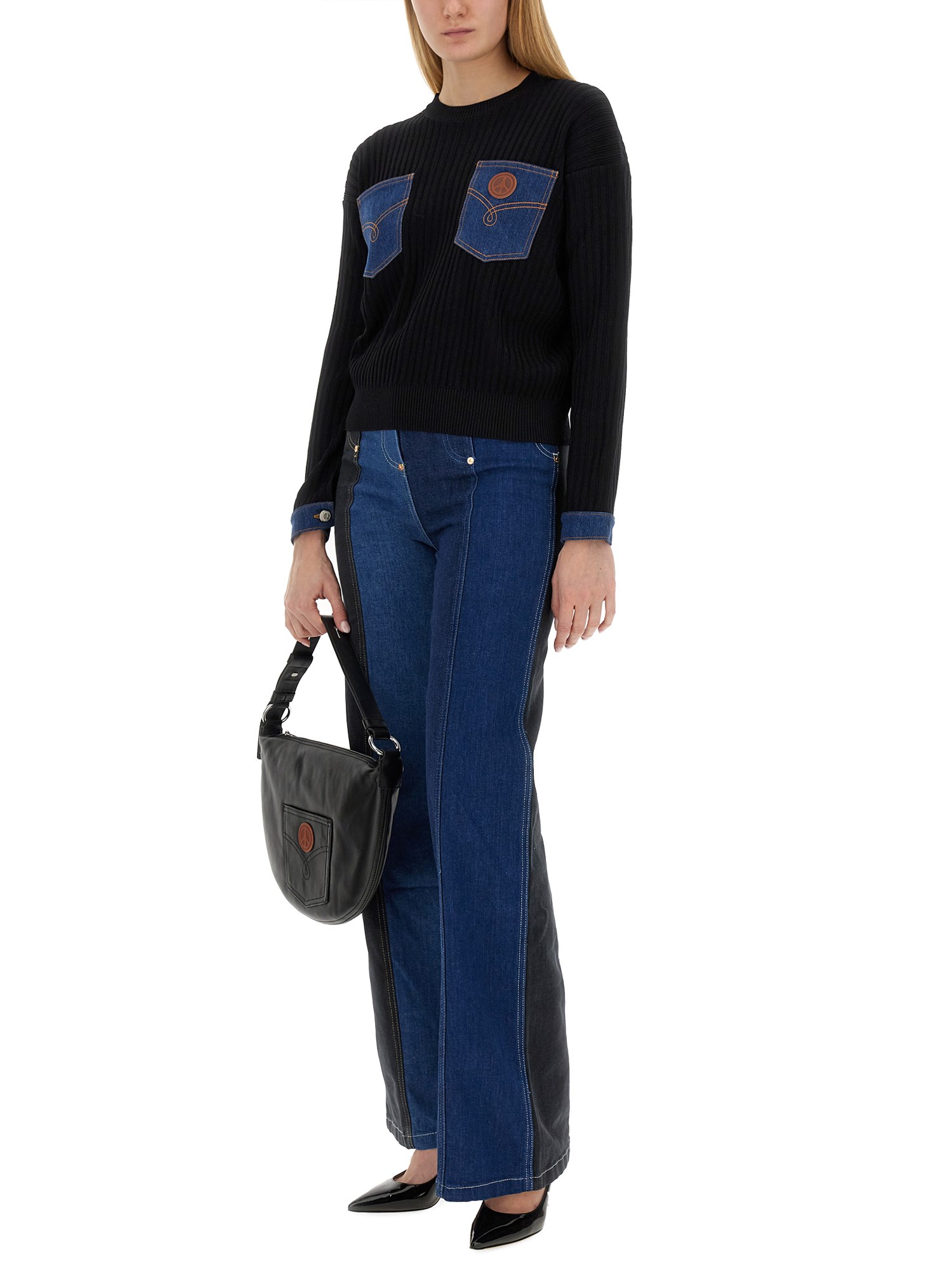 MOSCHINO JEANS    STRETCH CREPE JERSEY WITH DENIM DETAILS