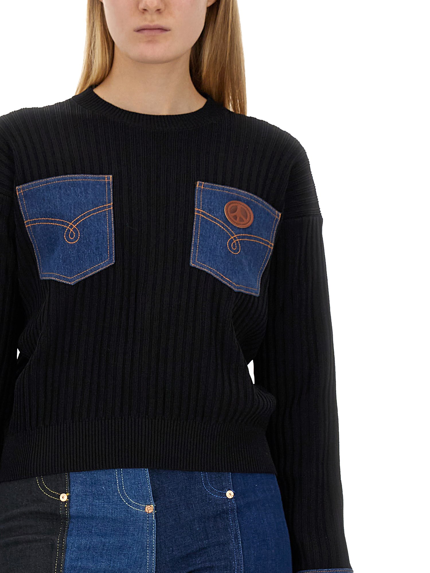 MOSCHINO JEANS    STRETCH CREPE JERSEY WITH DENIM DETAILS