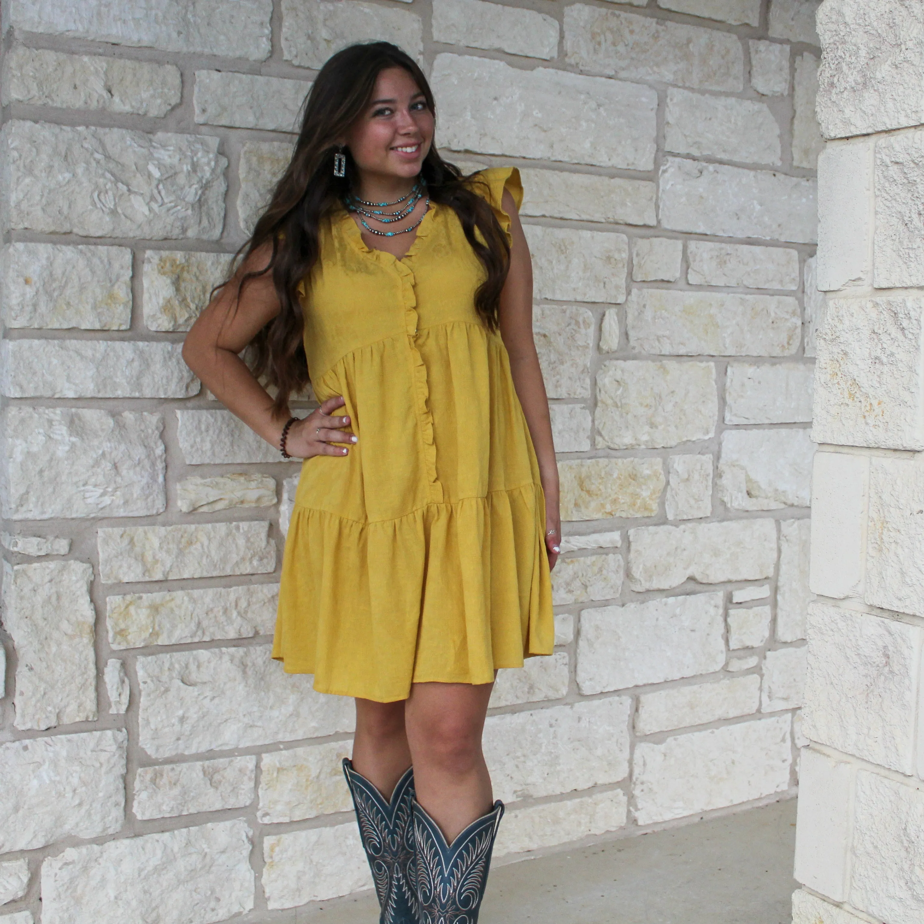 Mustard Ruffle Baby Doll Dress