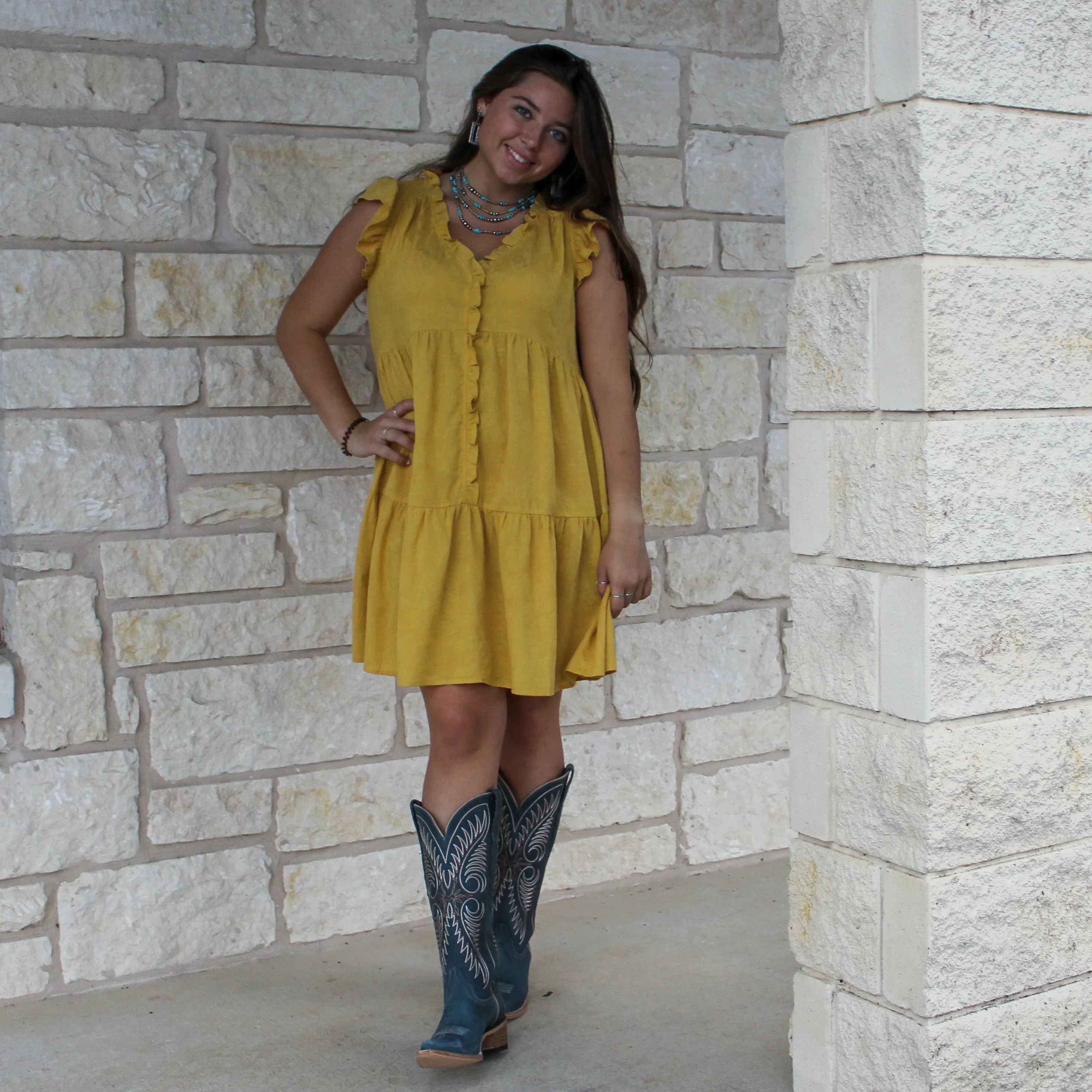 Mustard Ruffle Baby Doll Dress