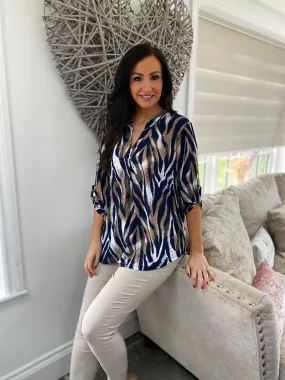 Navy Animal Brushstroke Print Blouse Gloria