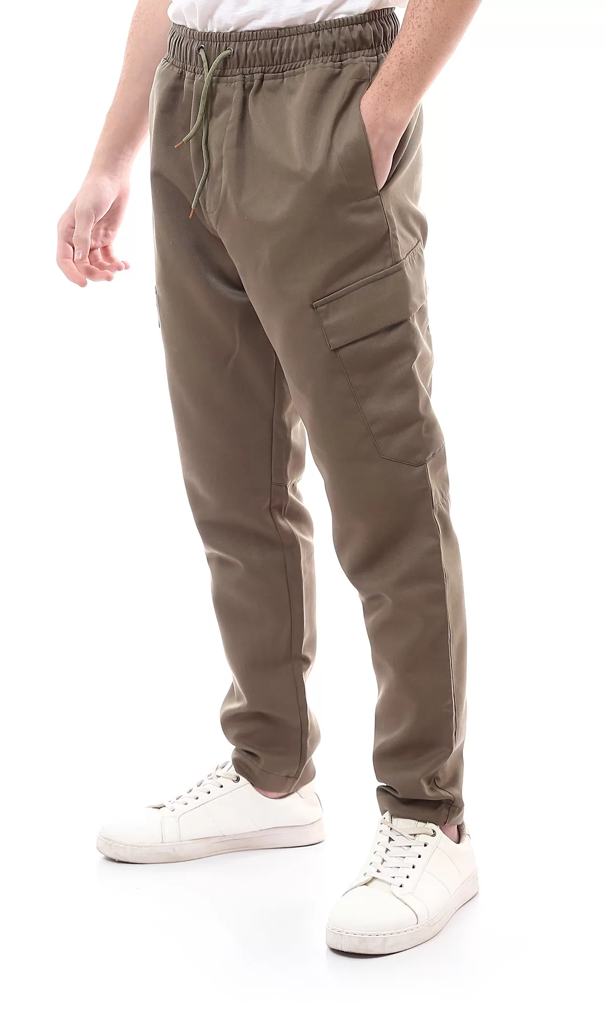 O170535 Elastic Waist With Drawstring Olive Cargo Pants