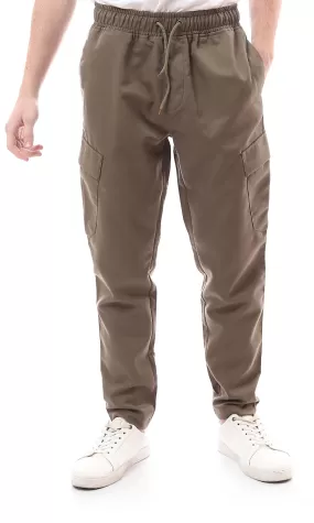 O170535 Elastic Waist With Drawstring Olive Cargo Pants