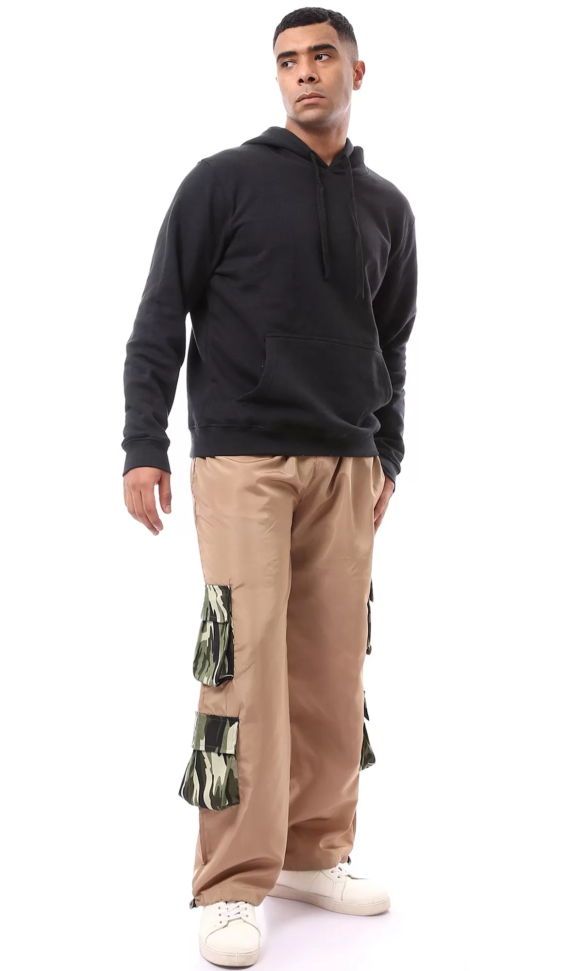 O174054 Adjustable Elastic Waist Waterproof Camel Cargo Pants