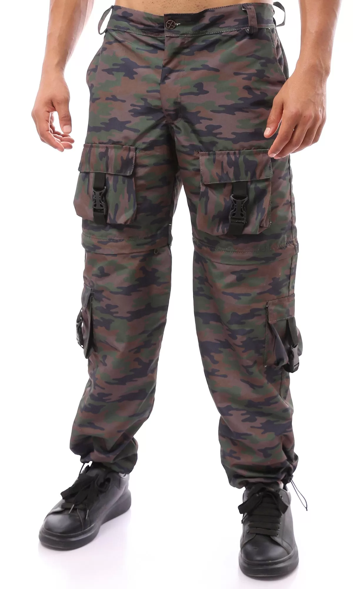 O174620 Multicolour Camouflage Cargo Pants With Belt Loops