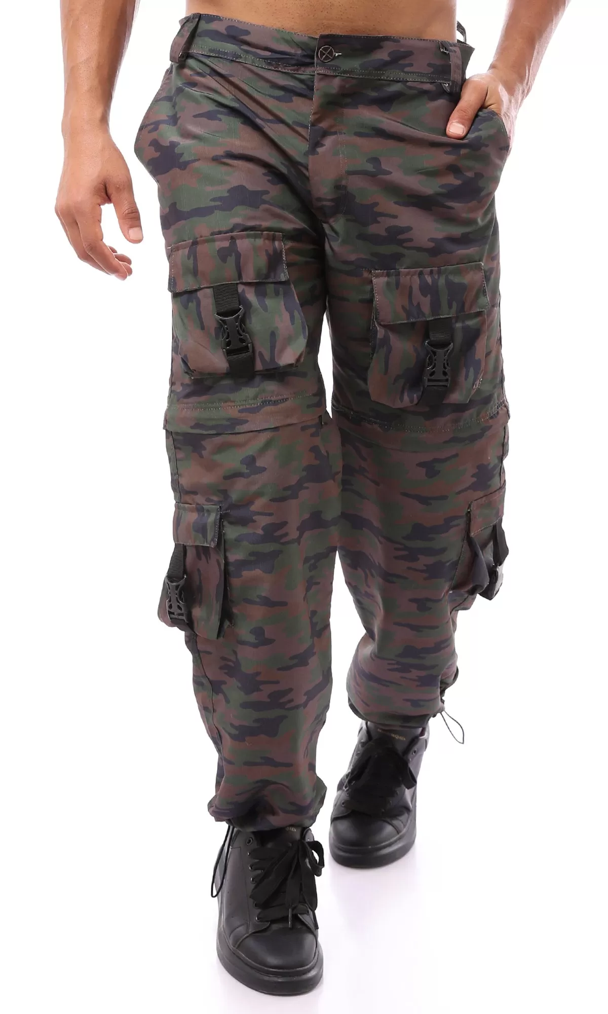 O174620 Multicolour Camouflage Cargo Pants With Belt Loops