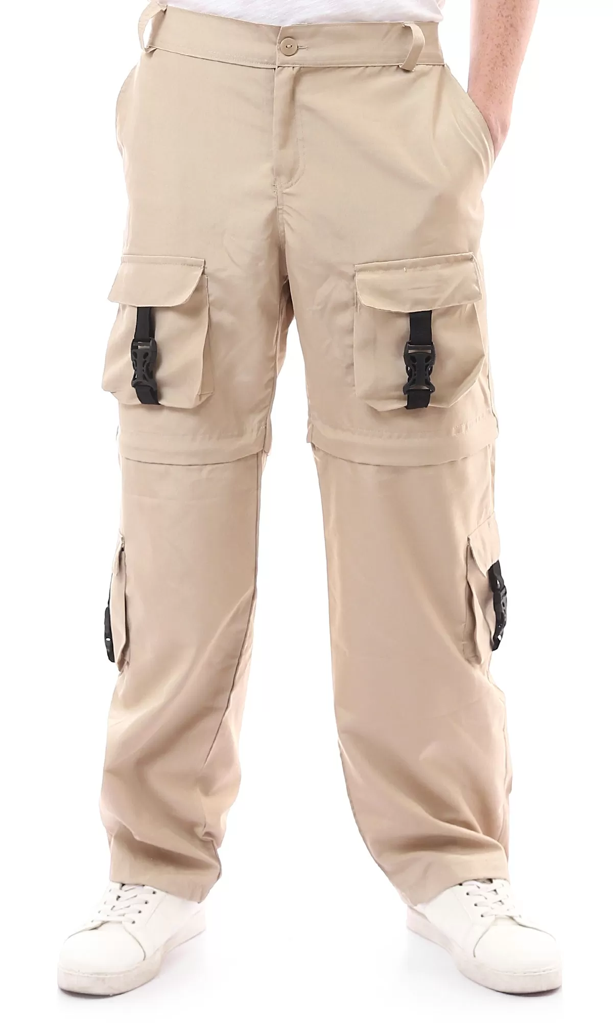 O174622 Double Style Casual Cargo Pants - Sand Beige