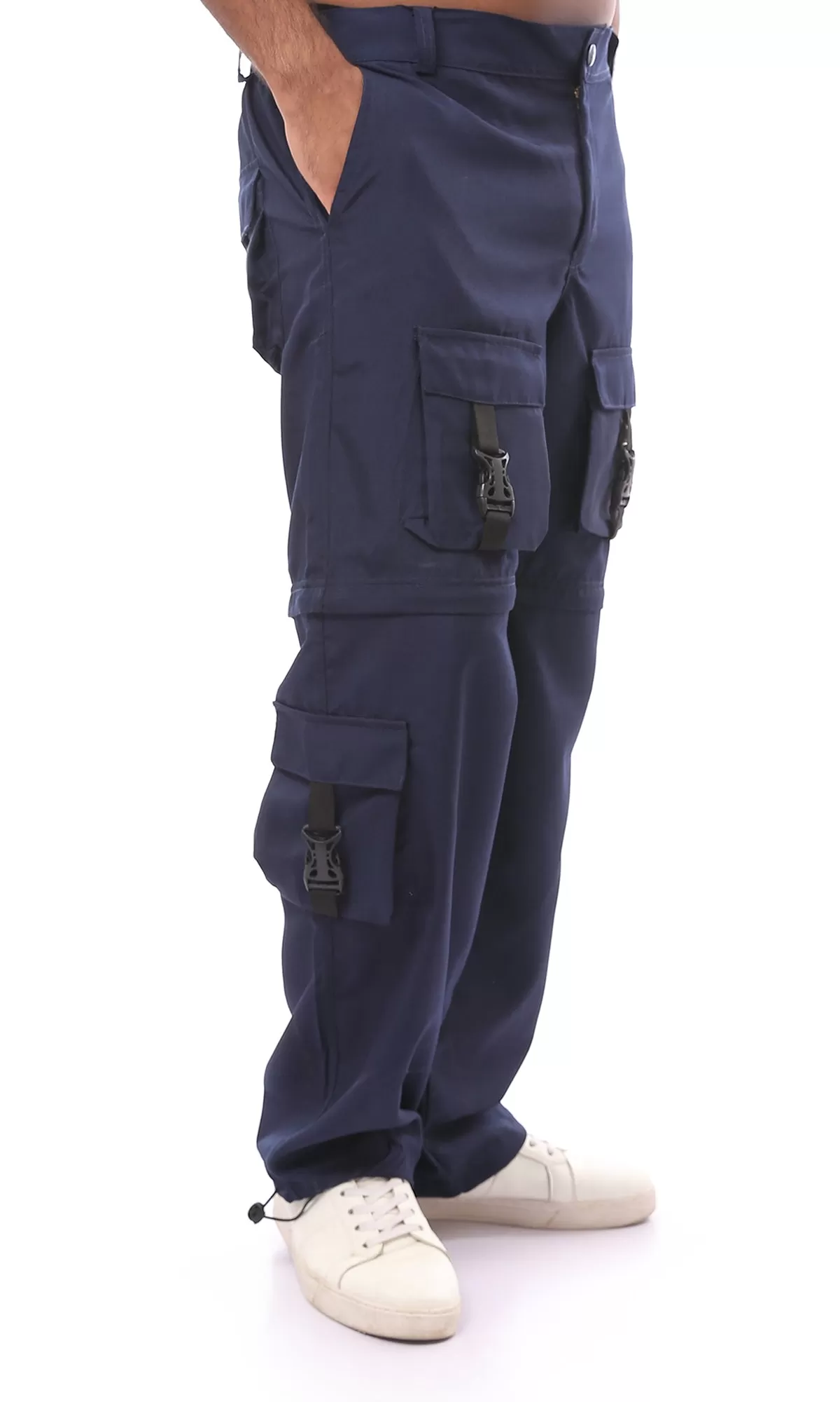 O175728 Wide Leg Navy Blue Cargo Pants With Elastic Waist