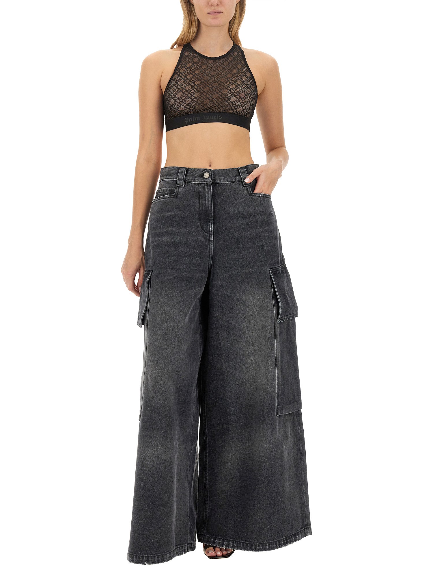 PALM ANGELS    WIDE PARACHUTE JEANS IN COTTON DENIM