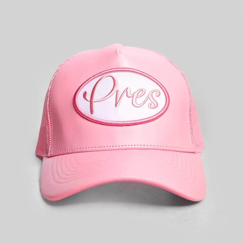 Pink Pres Leather Trucker Hat