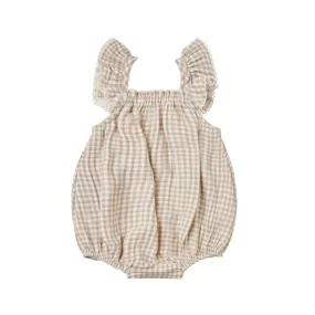 Quincy Mae Bonnie Romper - Oat Gingham