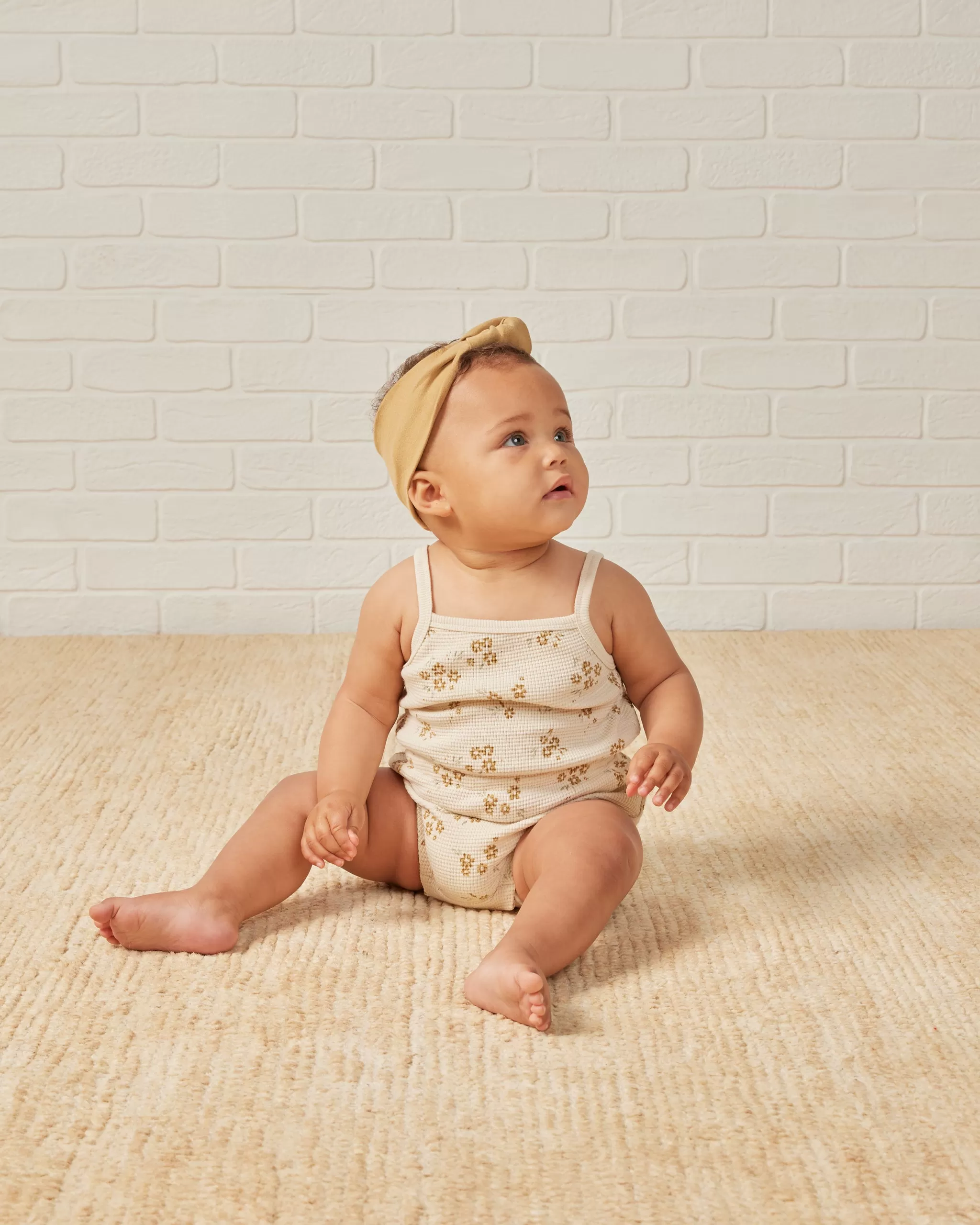 Quincy Mae Waffle Cinch Romper - Honey