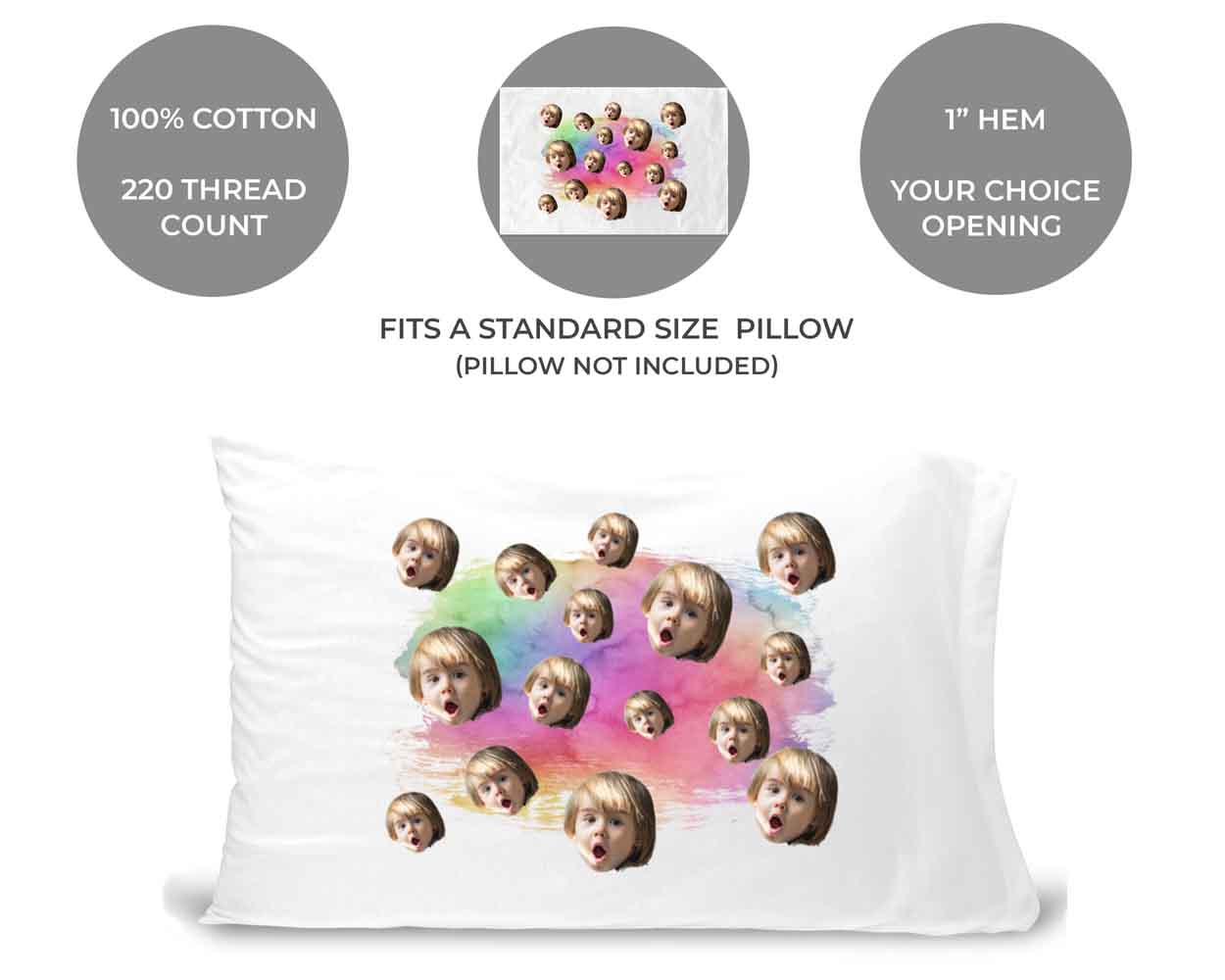 Rainbow All Over Face Photo Pillowcase - Upload a Photo