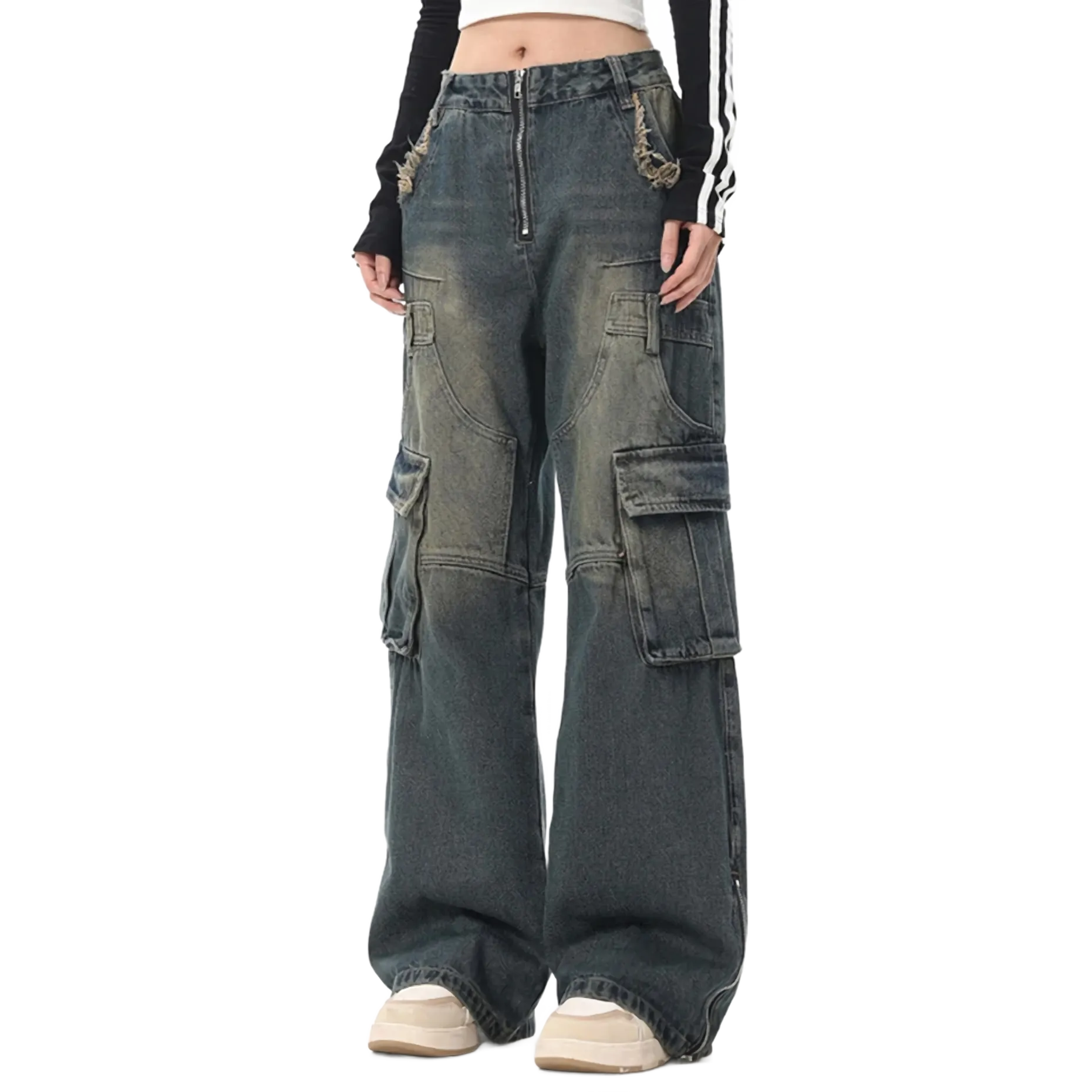 Retrograde Vintage Side Zip Denim Cargo Jeans