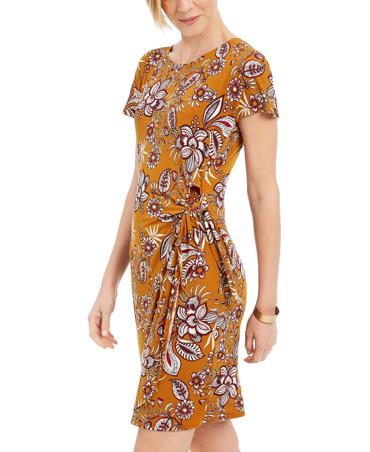 Robbie Bee Women's Printed Faux Wrap Dress Yellow Size Petite Small