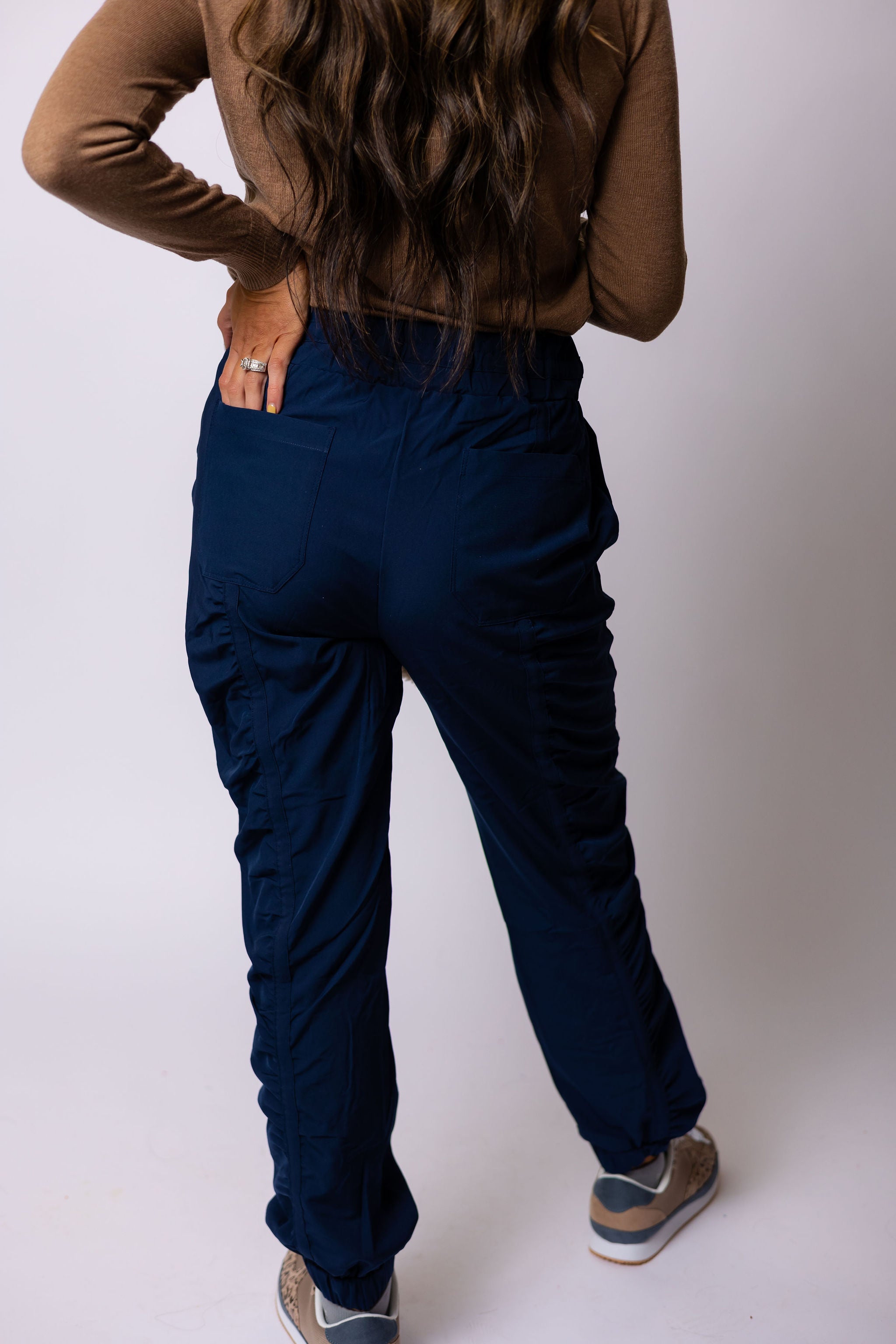 Shirring Detail Navy Jogger