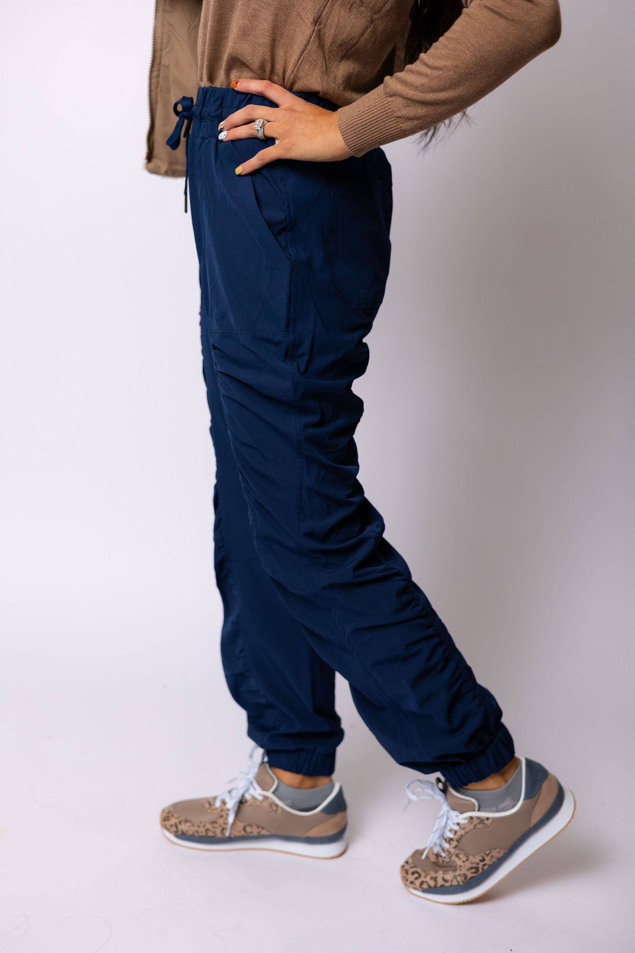 Shirring Detail Navy Jogger