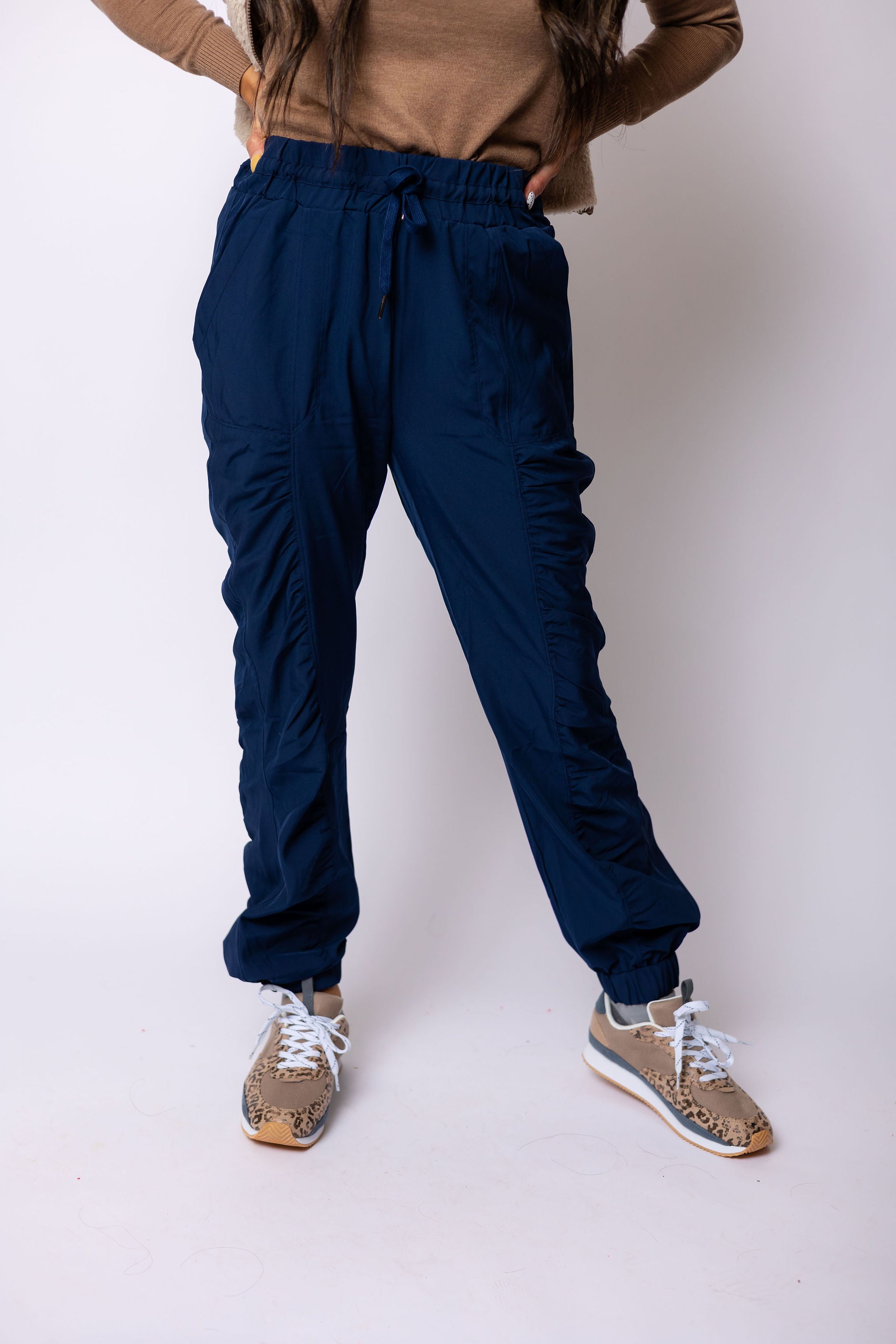 Shirring Detail Navy Jogger