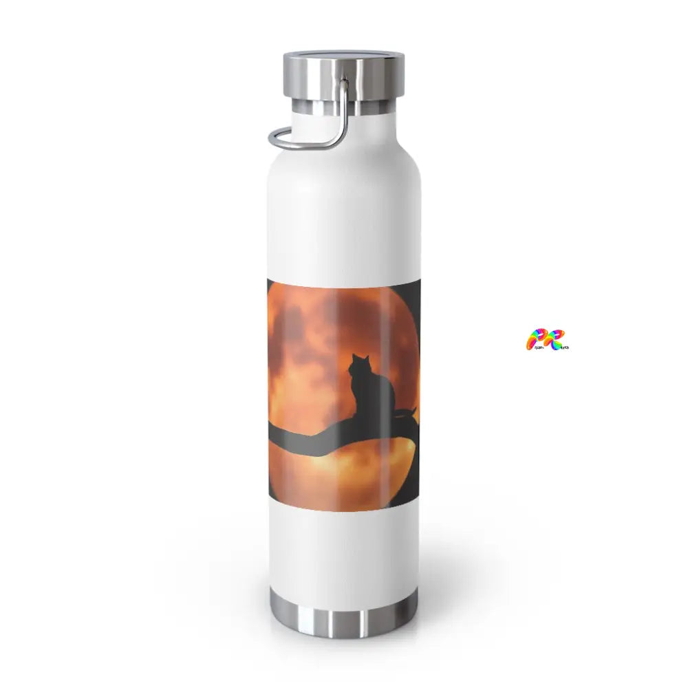 Silhouette of Cat on A Branch Under Full Moon 22oz Vacuum Insulated Bottle