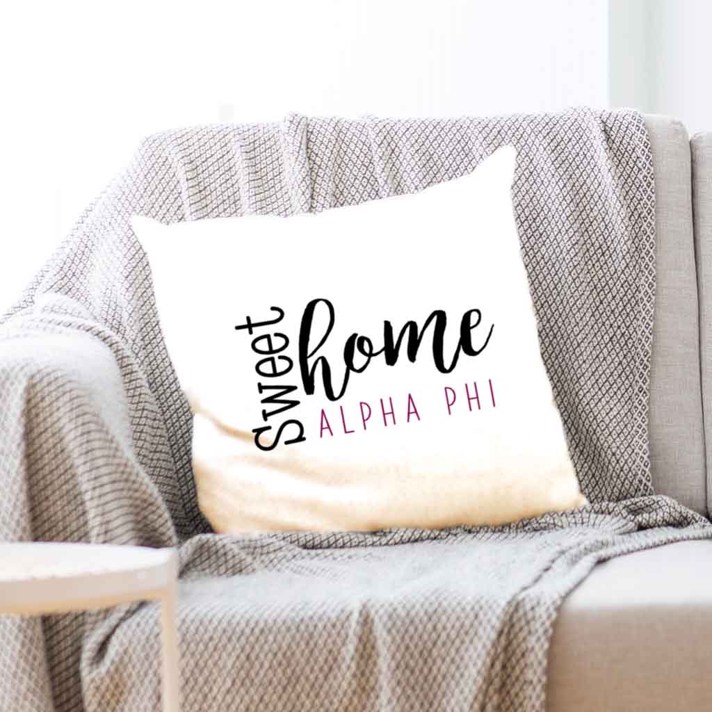 Sweet Home Alpha Phi Throw Pillow Cover for Sorority Room Decor