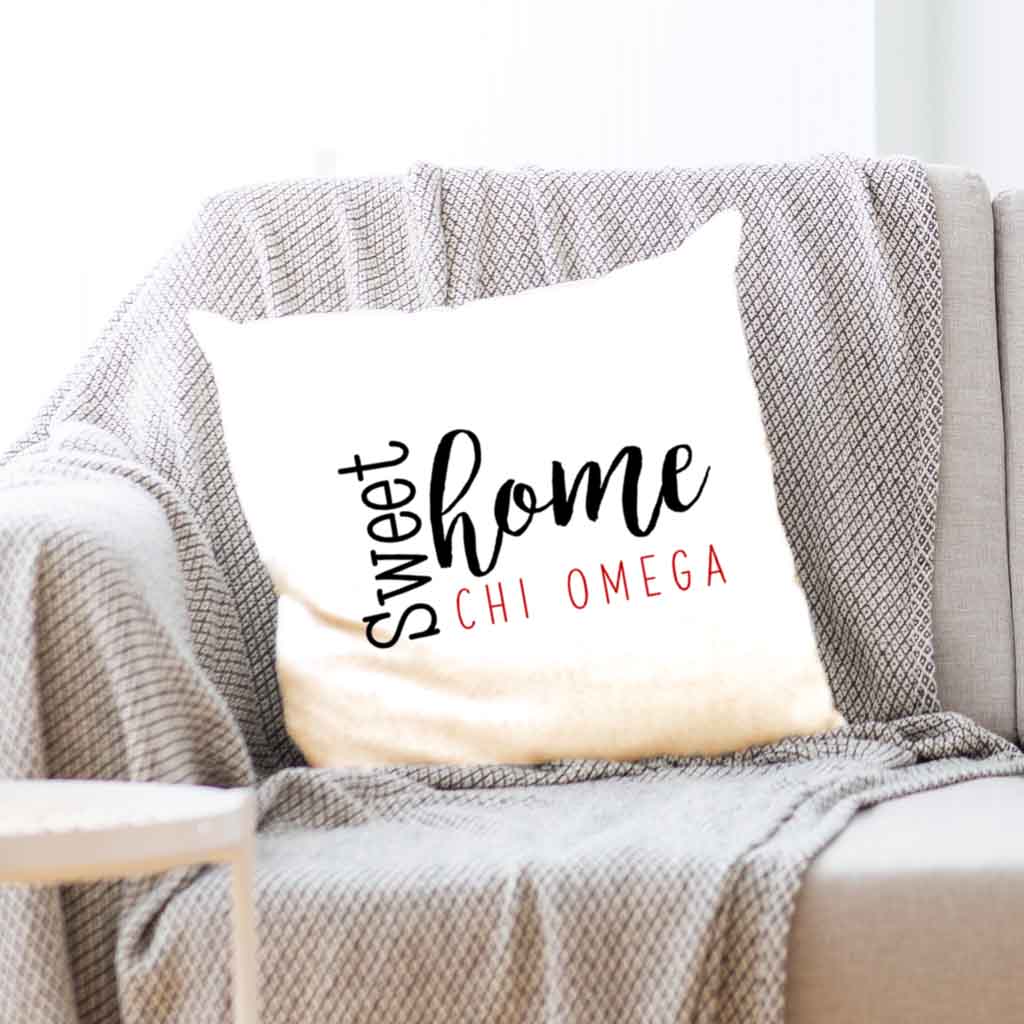 Sweet Home Chi Omega Throw Pillow Cover for Sorority Room Decor