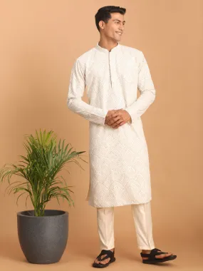 Vastramay Men's Grey Ethnic Mirror Kurta With Pant Set