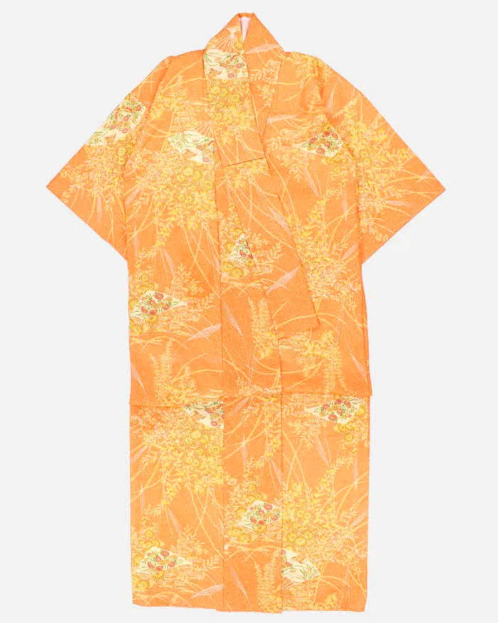 Vintage Woman's Orange Floral Print Kimono - M