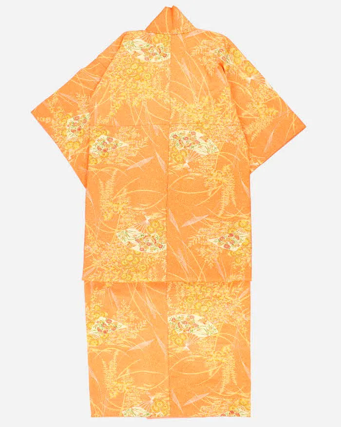 Vintage Woman's Orange Floral Print Kimono - M