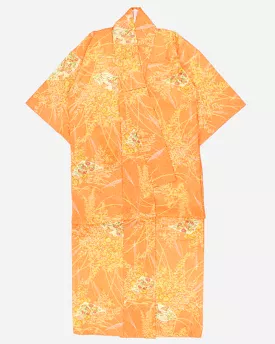 Vintage Woman's Orange Floral Print Kimono - M