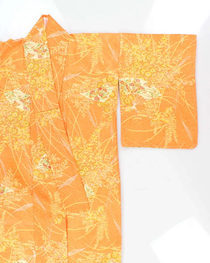 Vintage Woman's Orange Floral Print Kimono - M