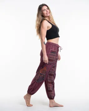 Women's Patchwork Stone Washed Cargo Cotton Pants in Maroon 06